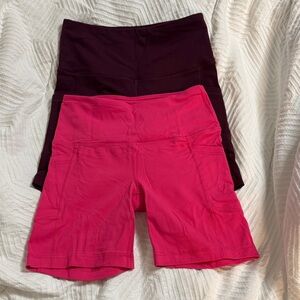 90 Degree By Reflex Women's Pink and Dark Purple 7” Bike Shorts Set of 2